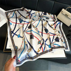 Luxury Chain Print Small Square Scarf Simulated Silk Thin Neck Scarf Fashion Sunscreen Headscarf For Women 70x70cm