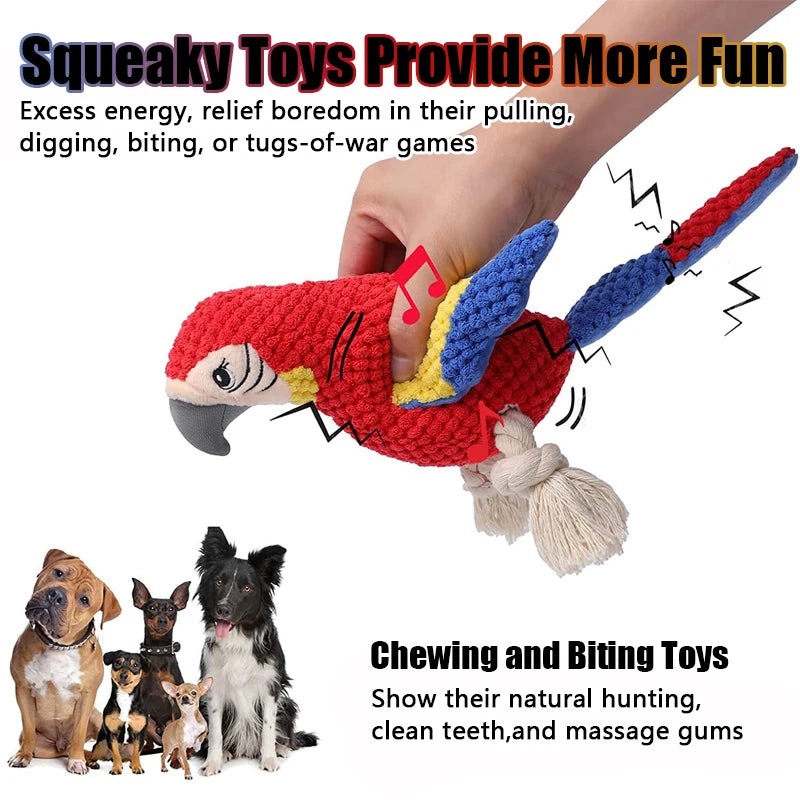 Indestructible Plush Parrot Dog Toy – Squeaky Chew Toy for Small & Large Dogs