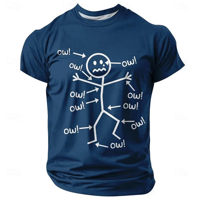 Painful Line Character Graphic T-shirt For Men Funny Street Casual Solid Color Short Sleeve T Shirts 3D Print Humour Design Tee