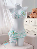 Japanese Style Kawaii Girls Swimsuit Sweet Printed Halter Bikini Swimsuit Women Ruffle Bikini Set Bather Bathing Suit Swim
