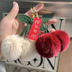 ZAKOL New Cute Fluffy Rex Rabbit Fur Ball Pompom Leaf Keychain Cherry Key Chain Handbag Car Key Chain Ring Gift