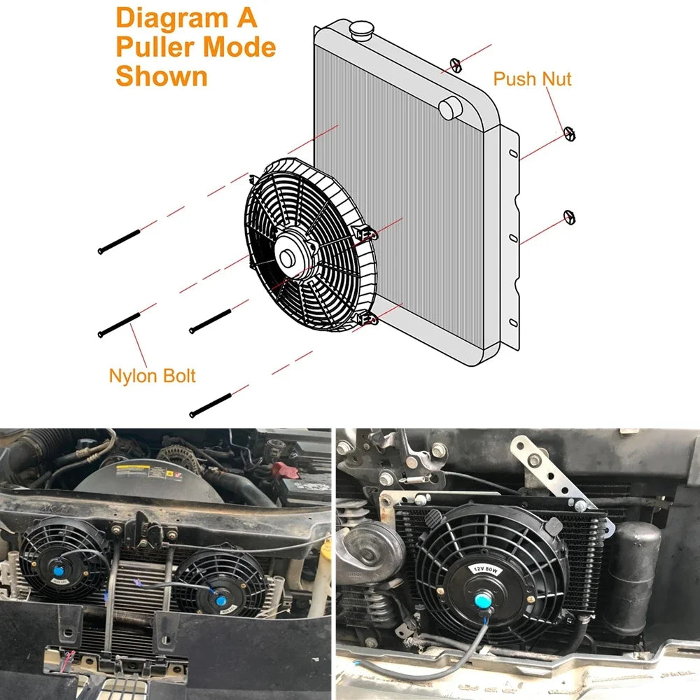 Universal 7/9/10/12/14/16 Inch 12V 80W 2100RPM Car Air Conditioning Cooling Fan Blade Cool Mounting Kit CF-1001