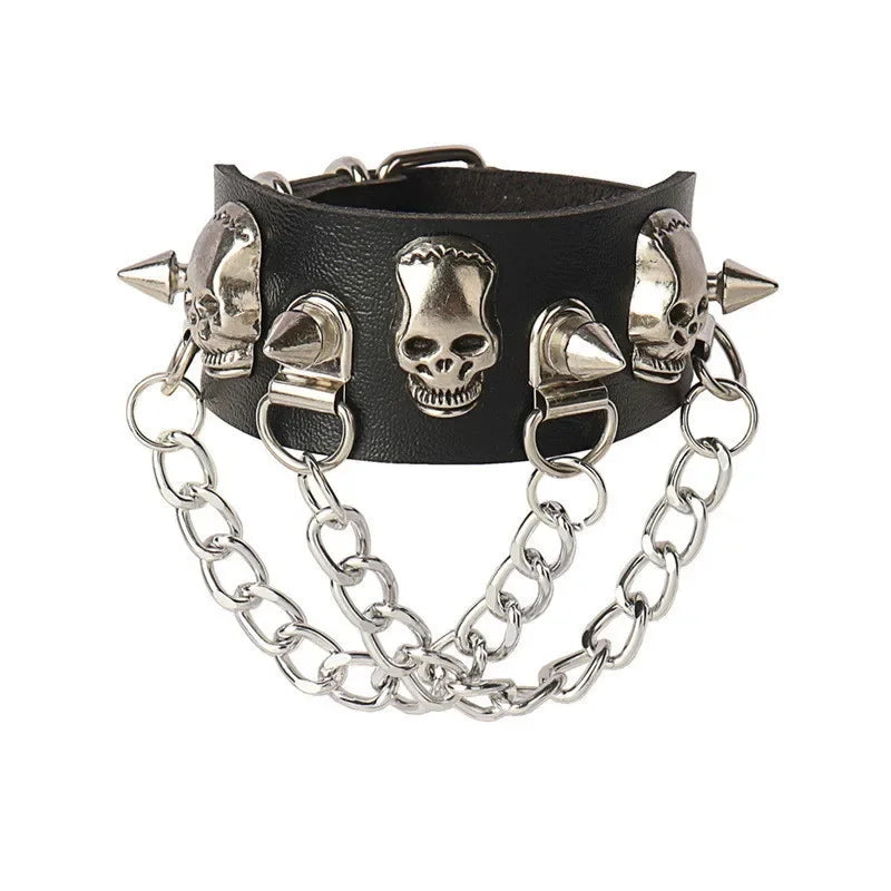 90s Heart Gothic Spike Bracelet Adjustable Punk Rock Bracelet Black Studded Faux Leather Bracelet for Men Women Gift