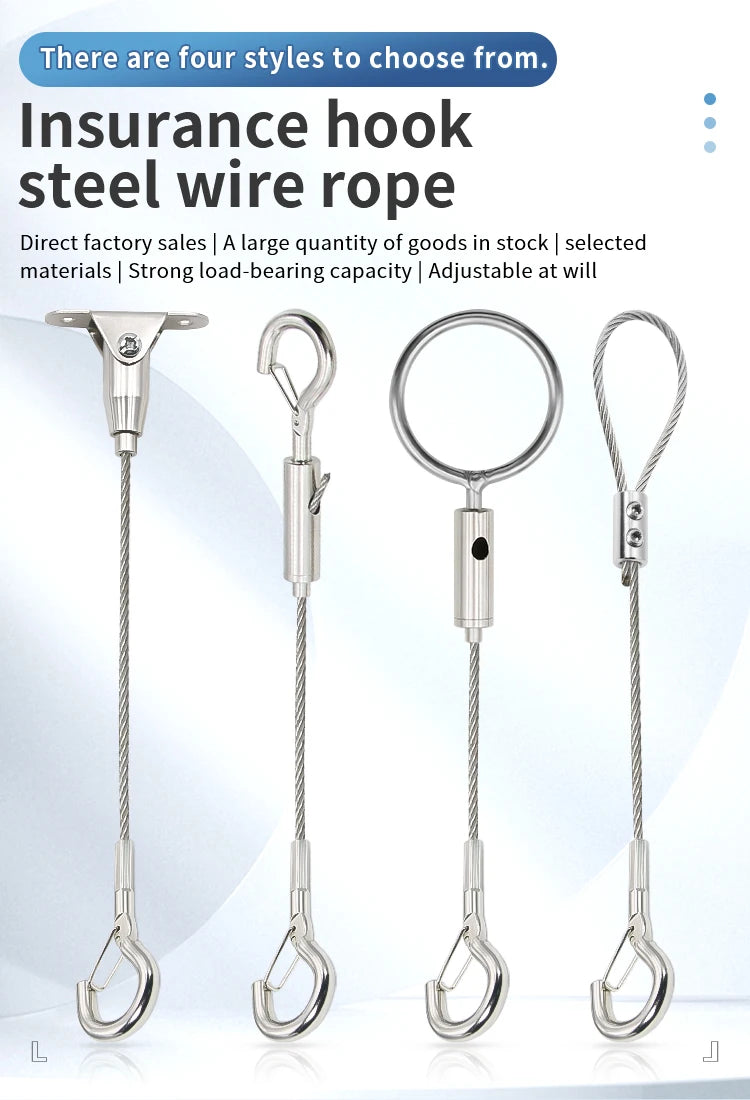 2mm Adjustable Steel Cable Suspension Kit, Heavy-Duty Hook for Steel Wire Rope Capable of Bearing 30kg, Extendable Clothesline