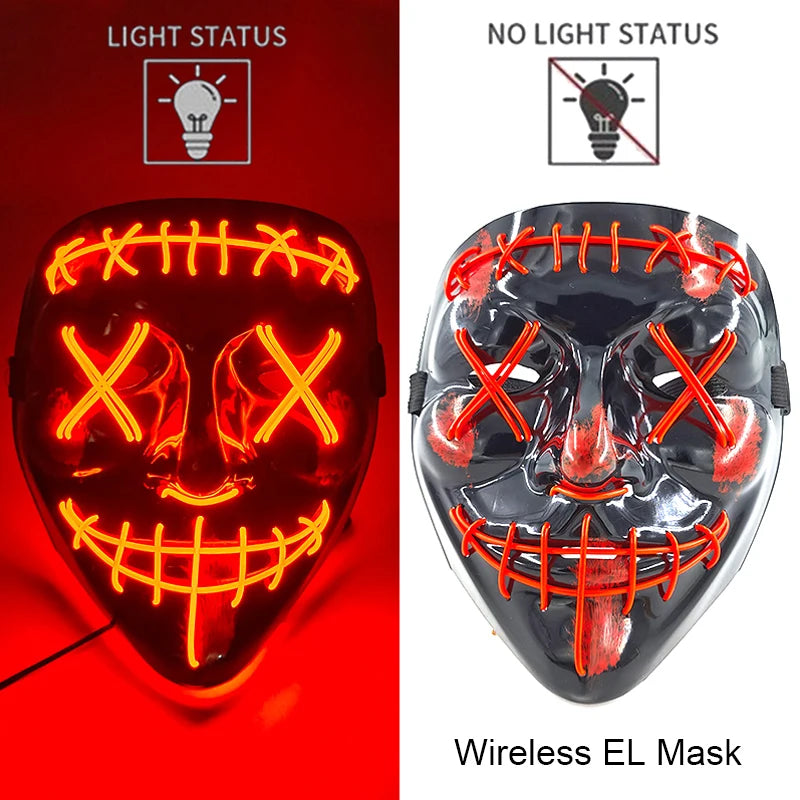 Wireless Neon LED Purge Mask – Glowing Halloween Cosplay Mask