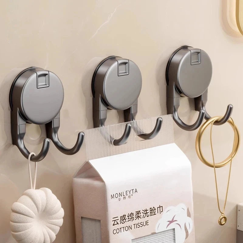 Suction Cup Hook No Drilling Required Bathroom Hooks Kitchen Door Back Clothes Hook Dual Hooks Strong Load-bearing Hooks