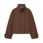 European and American 2025 Winter New Women's Loose and Casual Style Simple Long Sleeve Buckle Stand up Collar Coat