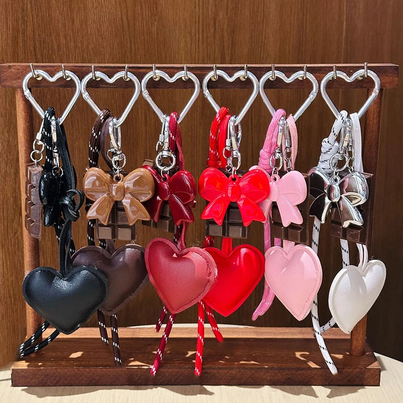 INS Style Kawaii Korea Trendy Heart Leather Keychain Bag Package Decor Chocolate Pendant Accessories Creative Key Chain Trendy