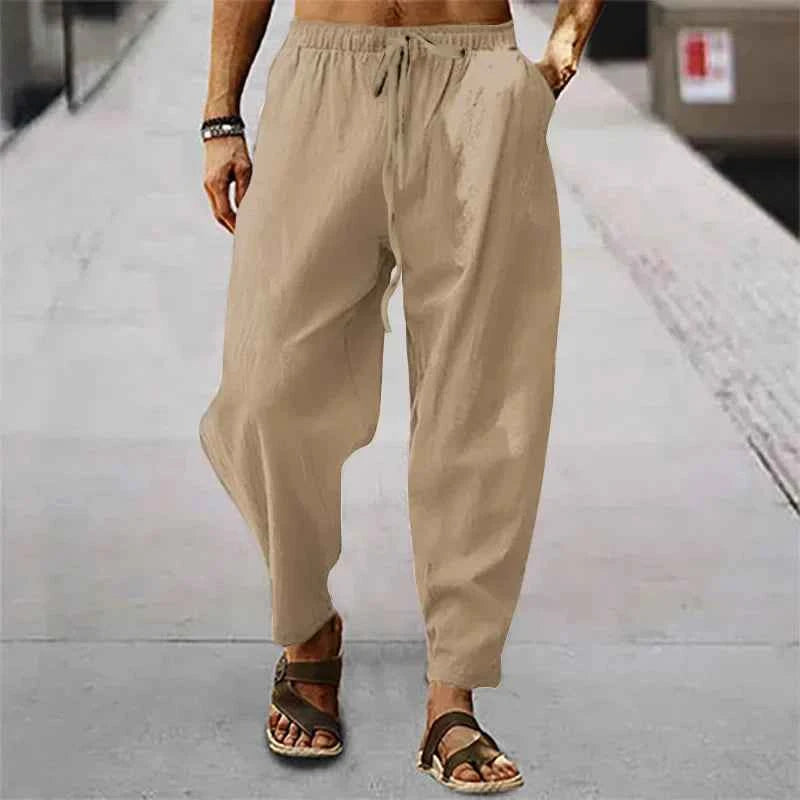 Men's Lightweight Long Pants Summer Solid Color Breathable Loose Trousers Male Elastic Waist Casual Pants Harajuku Trousers