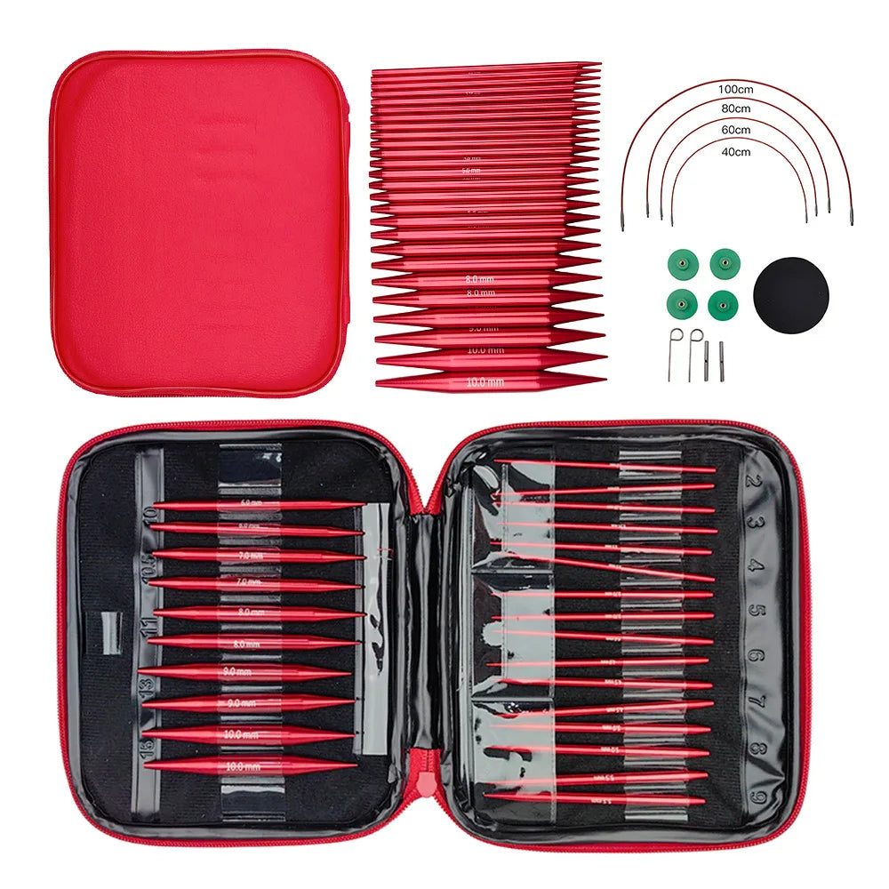 26 Pieces Knitting Needles Set Detachable Circular Interchangeable Knitting Needles Crochet Kit Multiple sizes Handmade Crafts