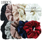 10/5 Pcs Satin Hair Scrunchies Set for Women & Girls – Soft Silk Elastic Hair Bands | Elegant Solid Color Ponytail Holders & Headwear Accessories