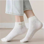 5pairs Women Socks Spring Summer Cute Bear Rabbit Rainbow Print Ankle Socks Casual Short Socks