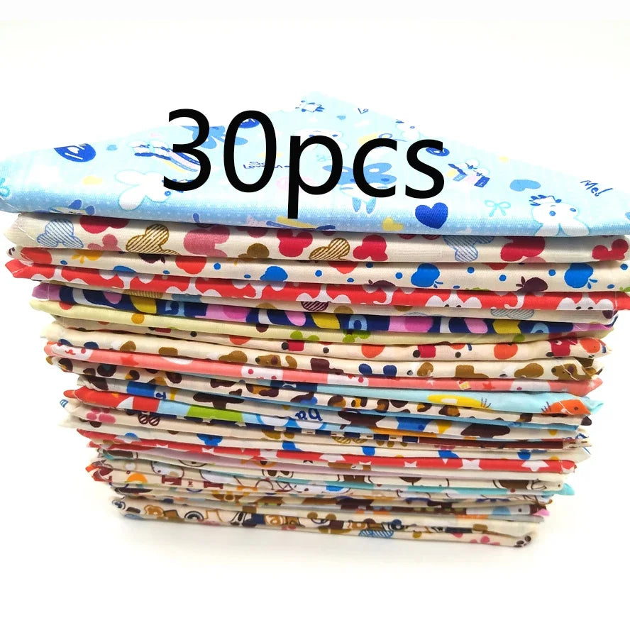 Stack of colorful fabric strips with a visible '30 pcs' label on a white background