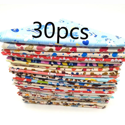 Stack of colorful fabric strips with a visible '30 pcs' label on a white background