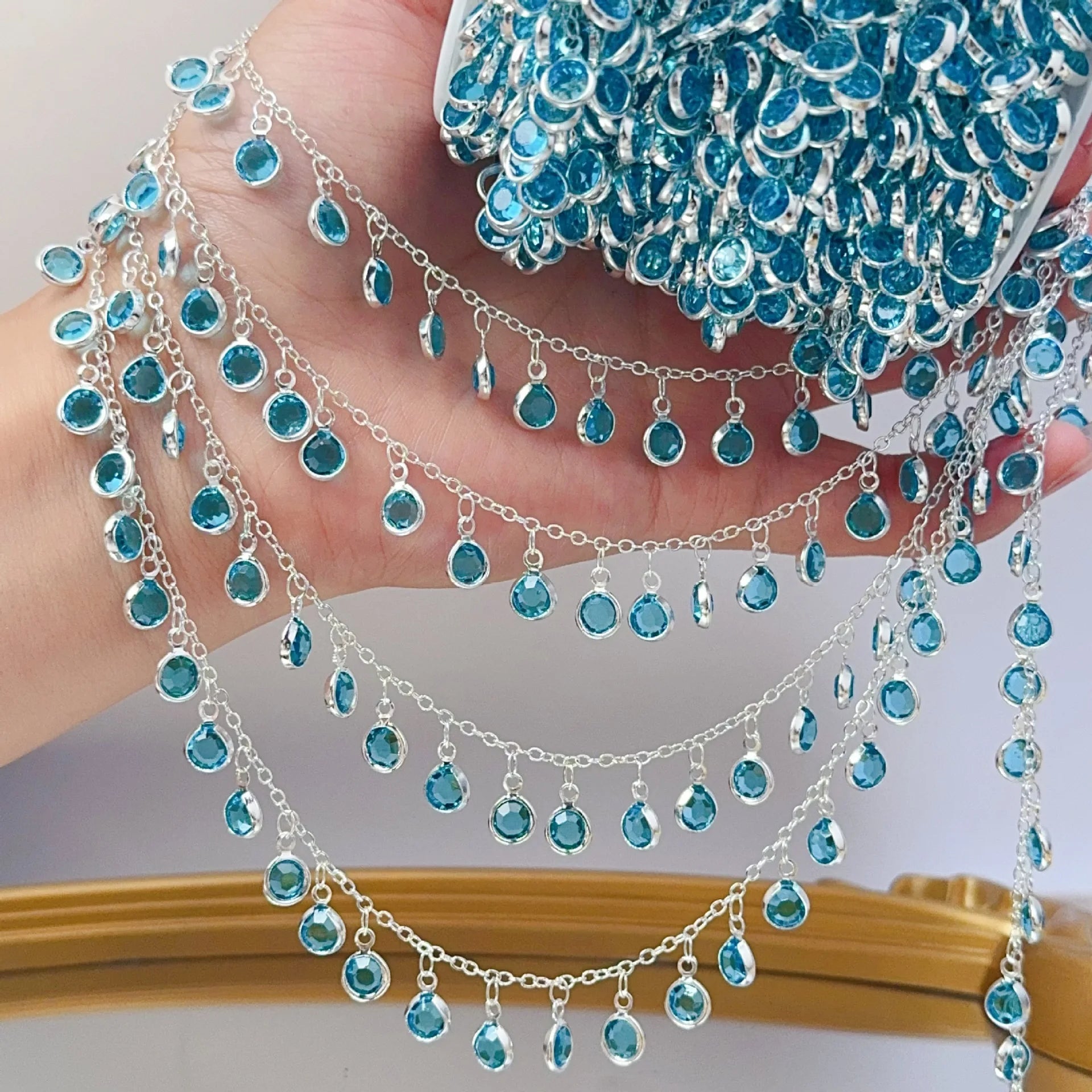 0.5Meter 1Meter Lake Blue Glass Pendant Tassel Copper Chain For DIY Necklace Exotic Clothing Hair Accessories Material