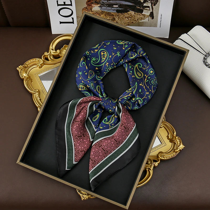 Bohemian Style Print Luxury Brand Silk Square Scarf Women Satin Shawls Neckerchief Wrap Scarves Bandana Hair Hjiab Floral