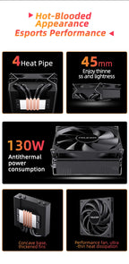 TEUCER UT45 Series CPU Cooler 45mm ITX Case Air Cooling Radiator with UT12015 FDB Fan for AM5 AM4 and LGA1700 1200 2011 for X99