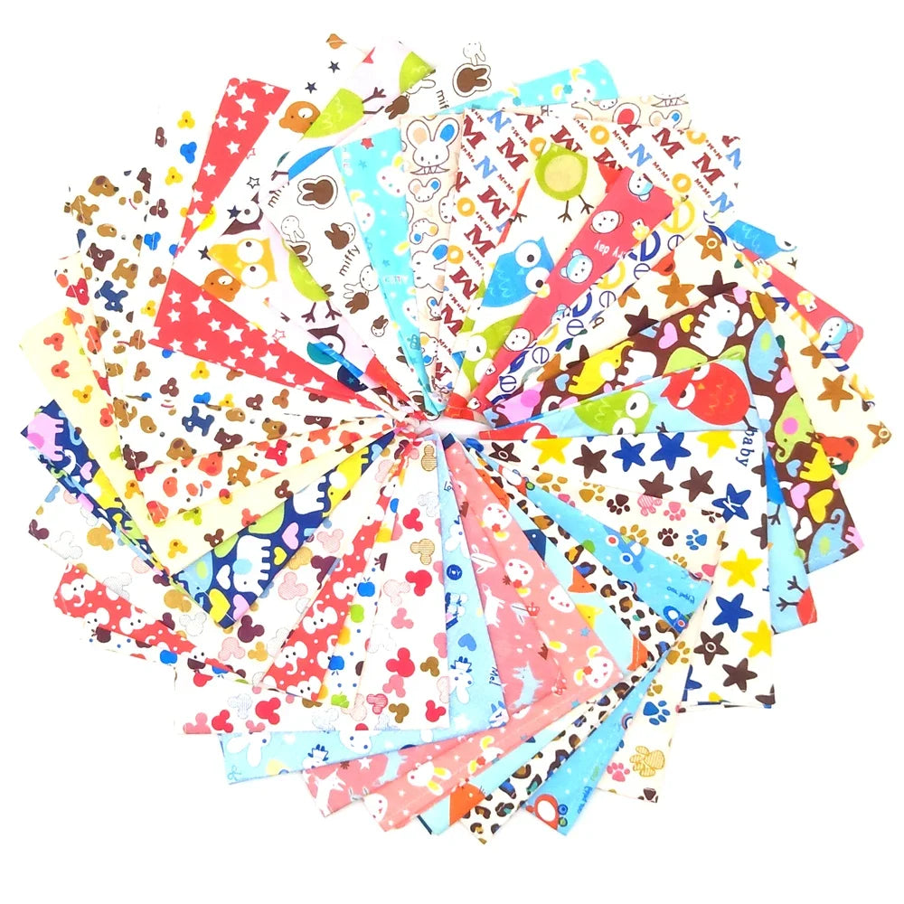 Collection of colorful fabric swatches with various patterns on a white background