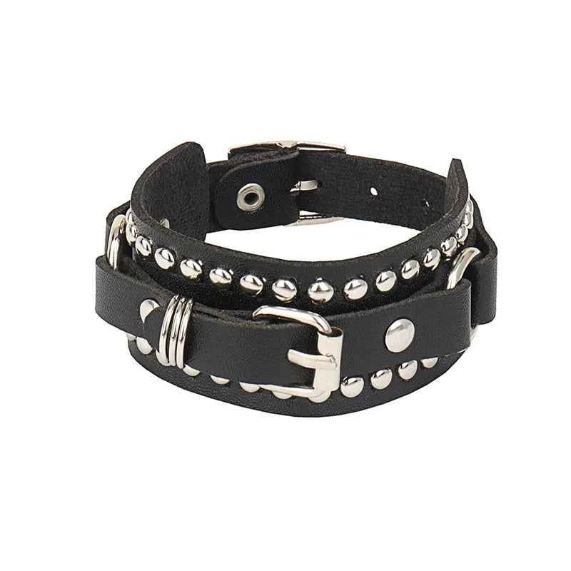 Punk Bracelets PU Leather Studded Bracelet Adjustable Goth Cuff Bracelet Gothic Rivet Buckle Wristband for Men Women Emo Jewelry