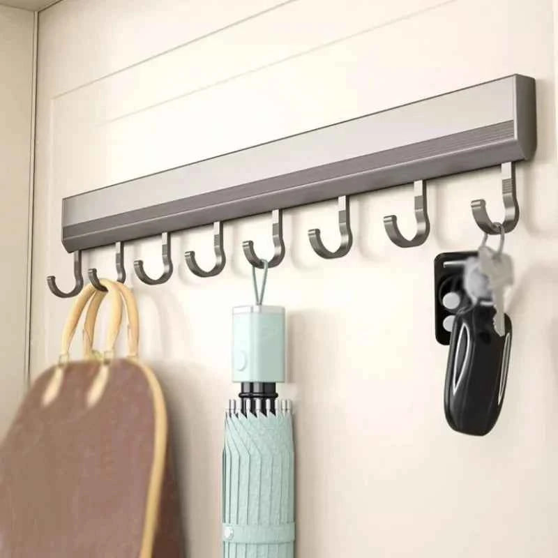 Kitchen Storage Rack Aluminum Alloy Hook Rack Wall Mounted Kitchen Utensil Storage Rack Bathroom Robe Towel Hanger