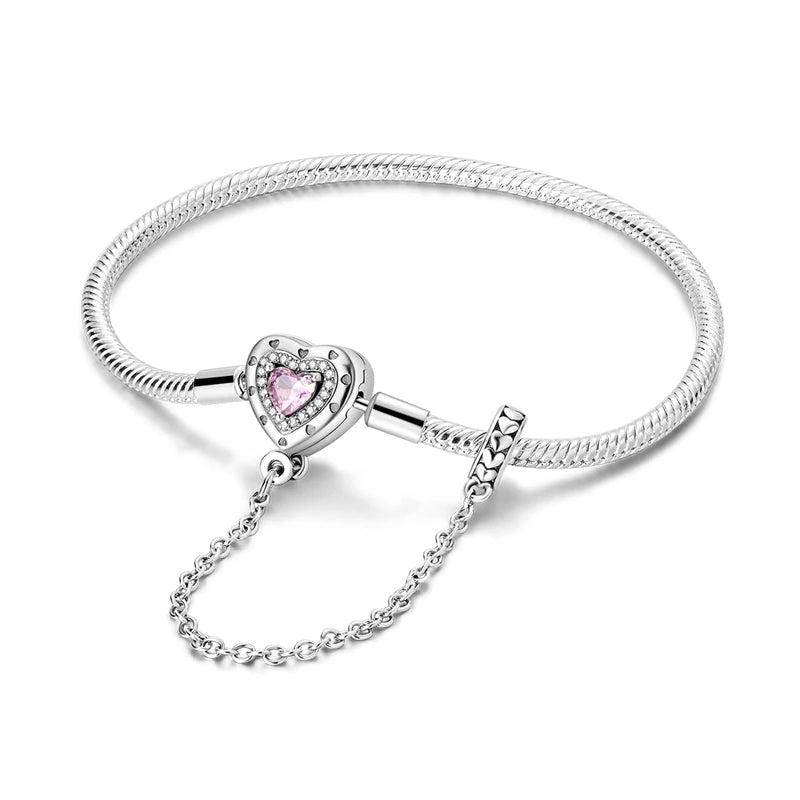 Original 925 Silver Bracelets Four Leaf Clover Butterfly Heart Bracelet Fit DIY Charms Beads Fashion Jewelry 17-20CM