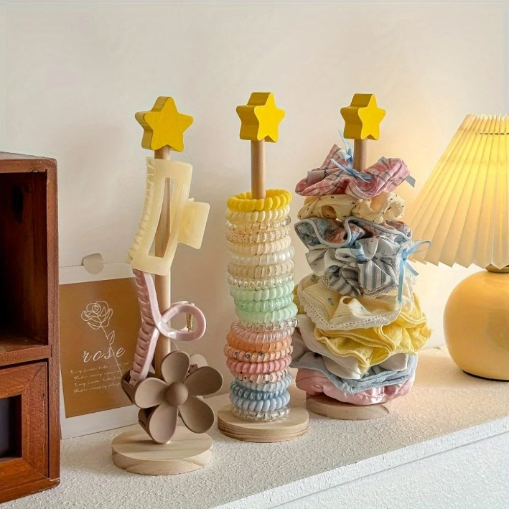 Wood Desktop Hair Rope Holder Multi-purpose Jewelry Bracelet Organizer Display Holder for Watches Bracelets Scrunchies Hair Band