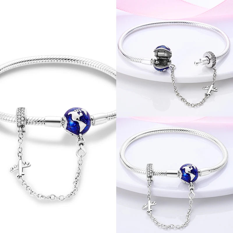 Original 925 Silver Bracelets Four Leaf Clover Butterfly Heart Bracelet Fit DIY Charms Beads Fashion Jewelry 17-20CM