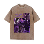 Japanese Anime Nana Osaki Print Vintage Washed Tshirt Harajuku Streetwear Graphic T-Shirt Summer Short Sleeve Cotton Tshirt