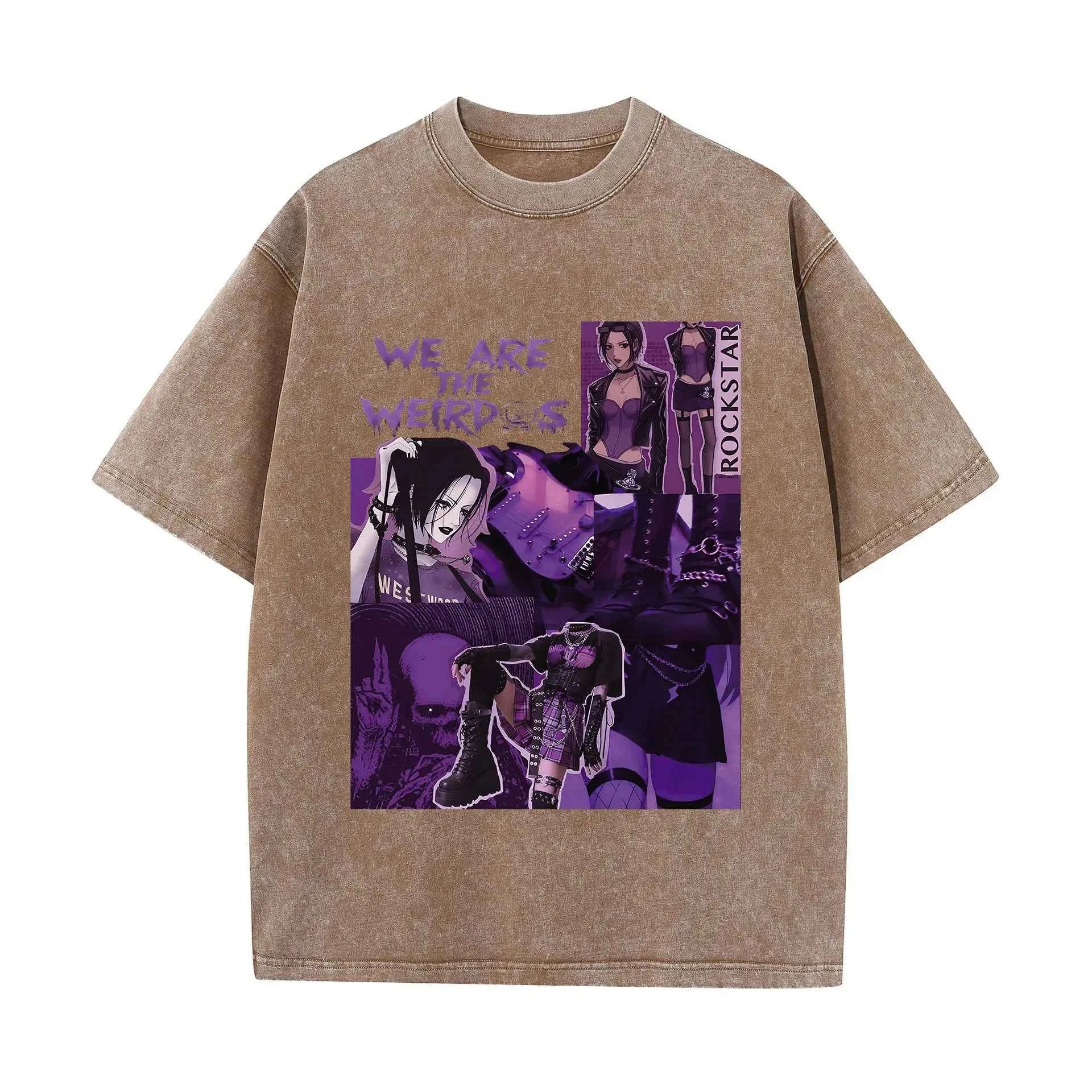 Japanese Anime Nana Osaki Print Vintage Washed Tshirt Harajuku Streetwear Graphic T-Shirt Summer Short Sleeve Cotton Tshirt