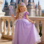 Baby Girls Deluxe Elegant Rapunzal Princess Dress Cosplay Costume Kids Halloween Birthday Party Vestido Purple Puffy Dresses