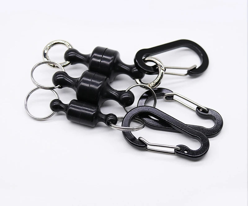 Portable Steel Fishing MRC Strong Magnetic Quick Release Clips Net Holder with Fishing Coil Lanyard Aluminum Carabiner 105x20mm