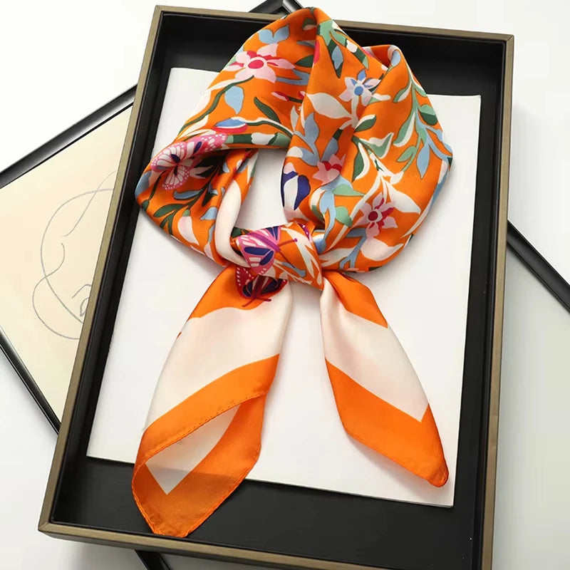 2024 Luxury Square Silk Scarf for Women Hijab Hair Bands Neckerchief Female Satin Shawl Ribbon Headband Fashion Wraps Bandana