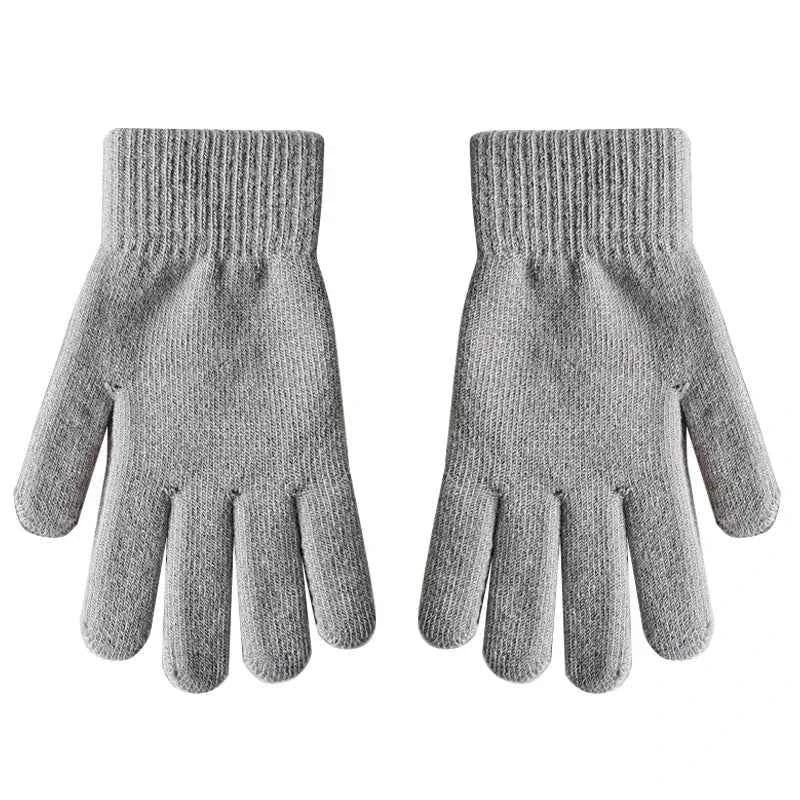 Women Gloves Knitted Solid Autumn Winter Hand Warmer Thicken Lining Skiing Short Wrist Female Full Fingered Mittens