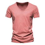 New 100% Cotton Men T Shirt Tops V Neck Thin Short Sleeve Tees High Quality Men's Fashion Fitness Hot T-shirt For Men Size S-5XL