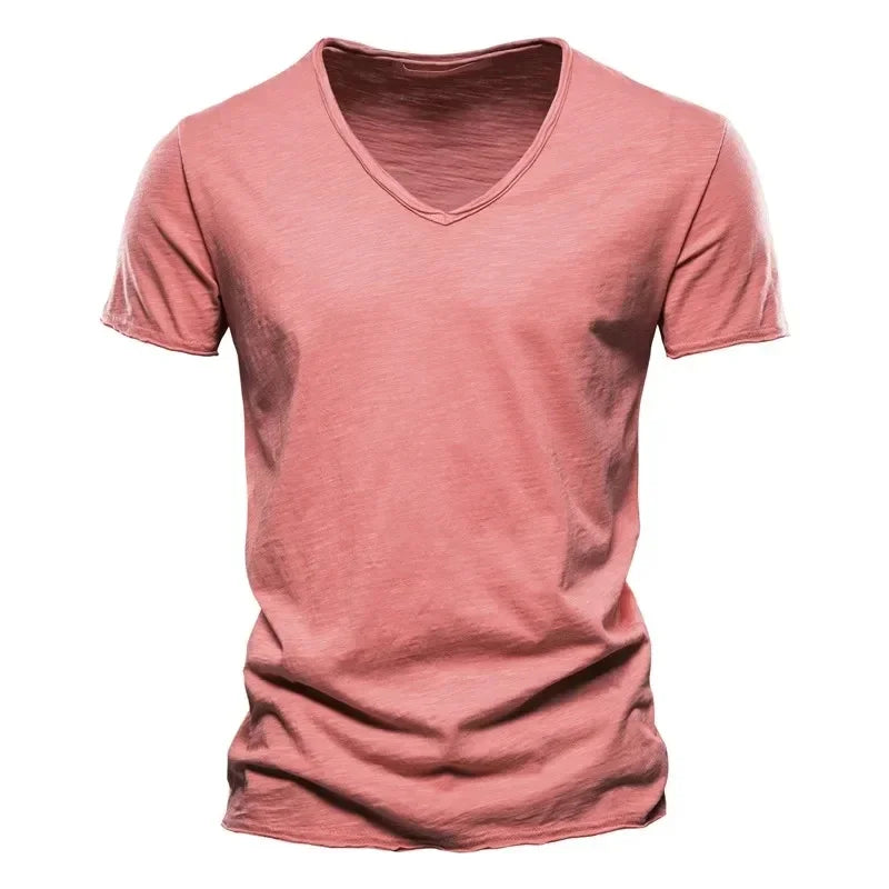 New 100% Cotton Men T Shirt Tops V Neck Thin Short Sleeve Tees High Quality Men's Fashion Fitness Hot T-shirt For Men Size S-5XL