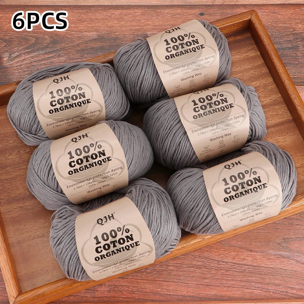 6pcs Cotton Soft Breathable Yarn Thread Set-Perfect for Hand Knitting, Crocheting, Weaving Hats, Scarves, Dolls, Bags, Sweaters