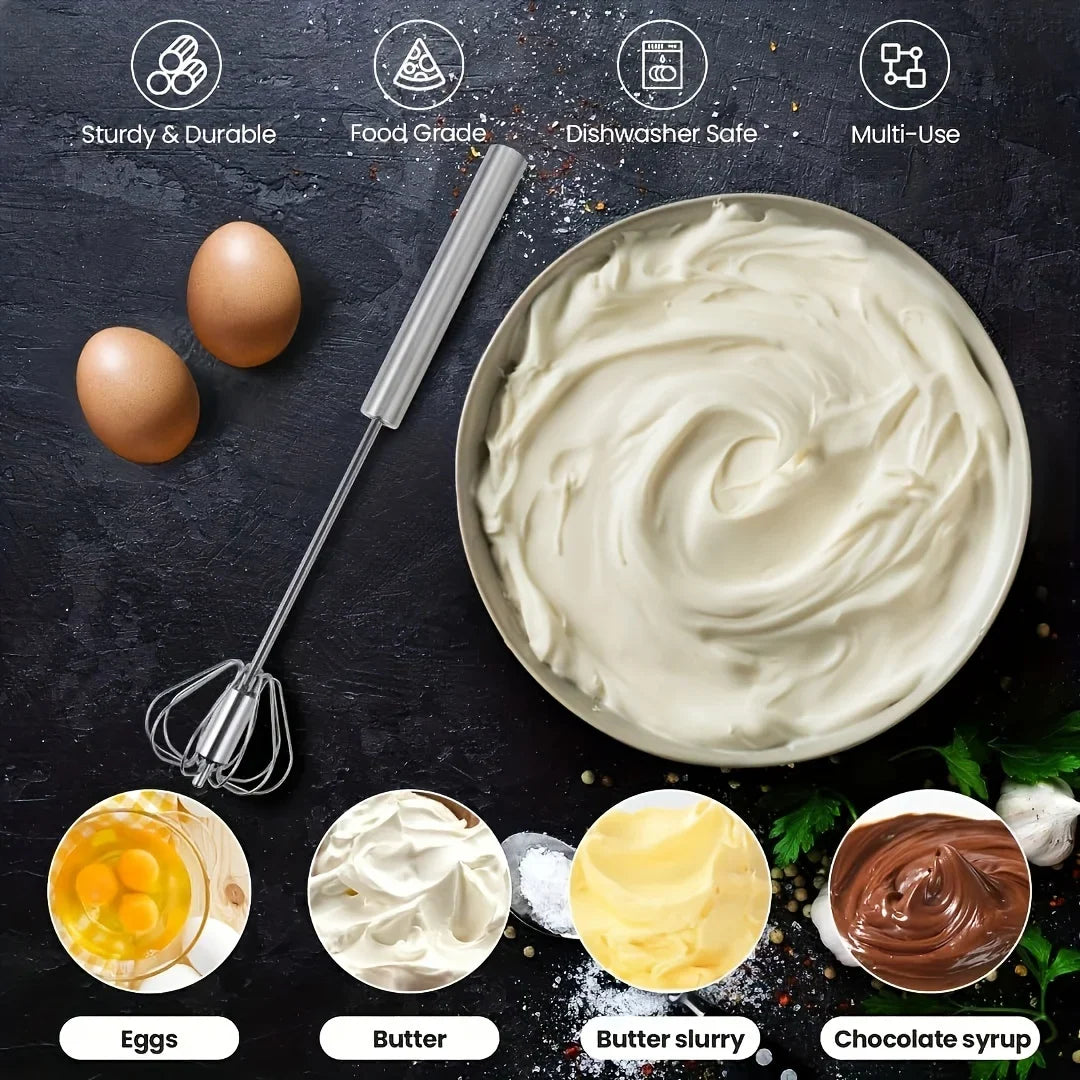Stainless Steel Semi Automatic Egg Beater – Manual Push Whisk Mixer