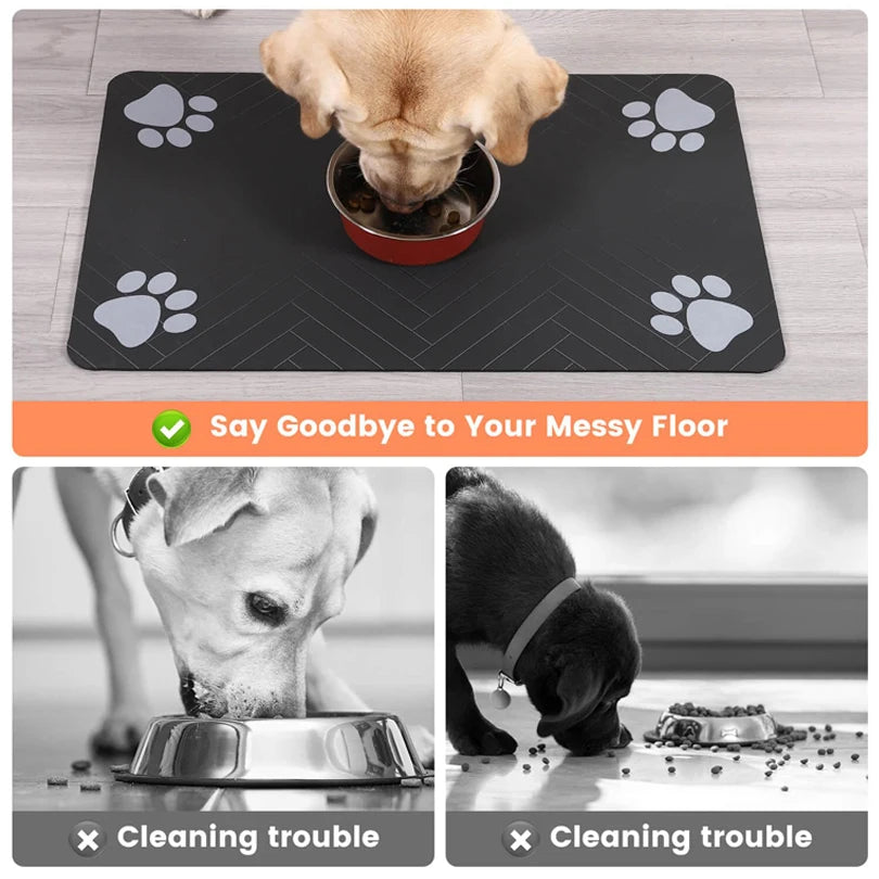 Pet Feeding Mat-Absorbent Pet Placemat for Food and Water Bowl, with Waterproof Rubber Backing, Quick Dry Water Mat for Dog Cat - WTN Essentials 