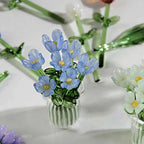 Glass Flower Decor Handcrafted Floral Sculpture Hand-blown Glass Flower Bouquet with Vase Mini Floral Decoration for Home Room
