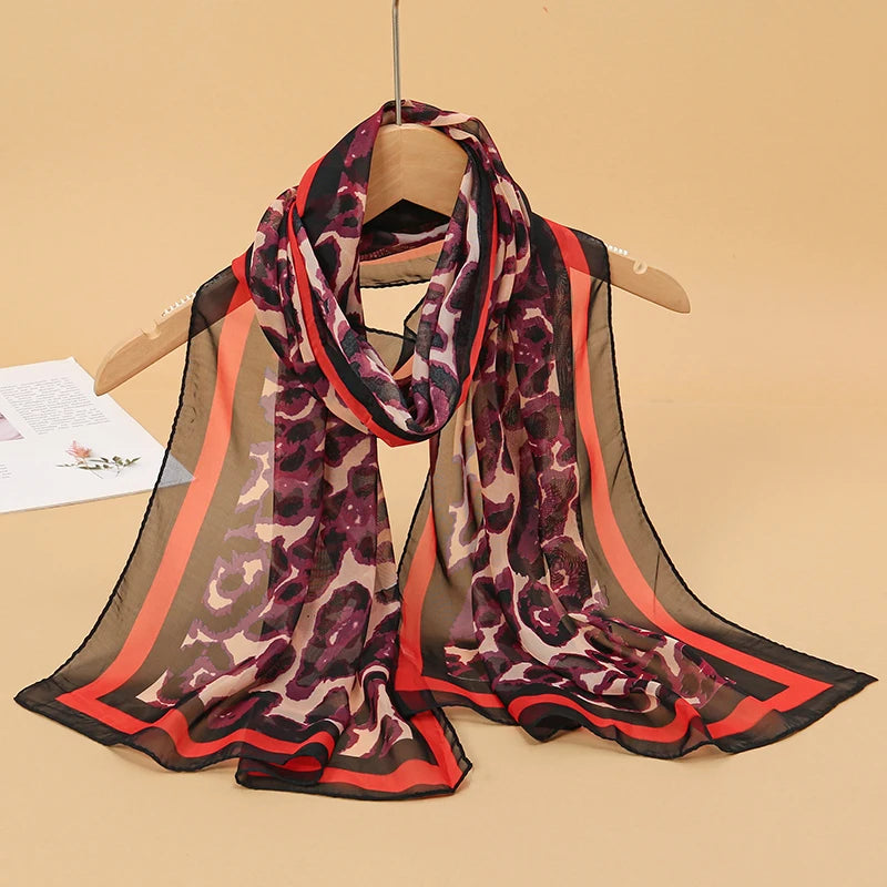 2024 New Print Chiffon Scarf Shawl Women Sunscreen Silk Scarf Turban Long Wrap Beach Travel Outdoor Accessories Trendy Headband