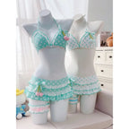 Japanese Style Kawaii Girls Swimsuit Sweet Printed Halter Bikini Swimsuit Women Ruffle Bikini Set Bather Bathing Suit Swim