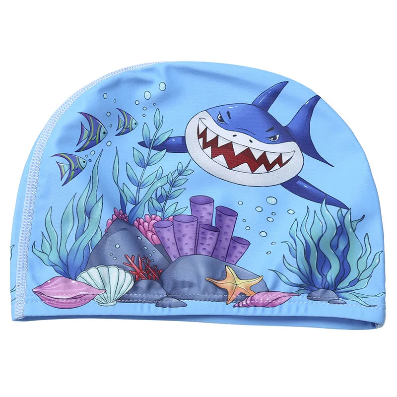 Children Cartoon Swimming Cap Kids Elastic Fabric Swiming Pool Water Sport Protect Ears Hat Swim Bathing Hats Caps Boys Girls