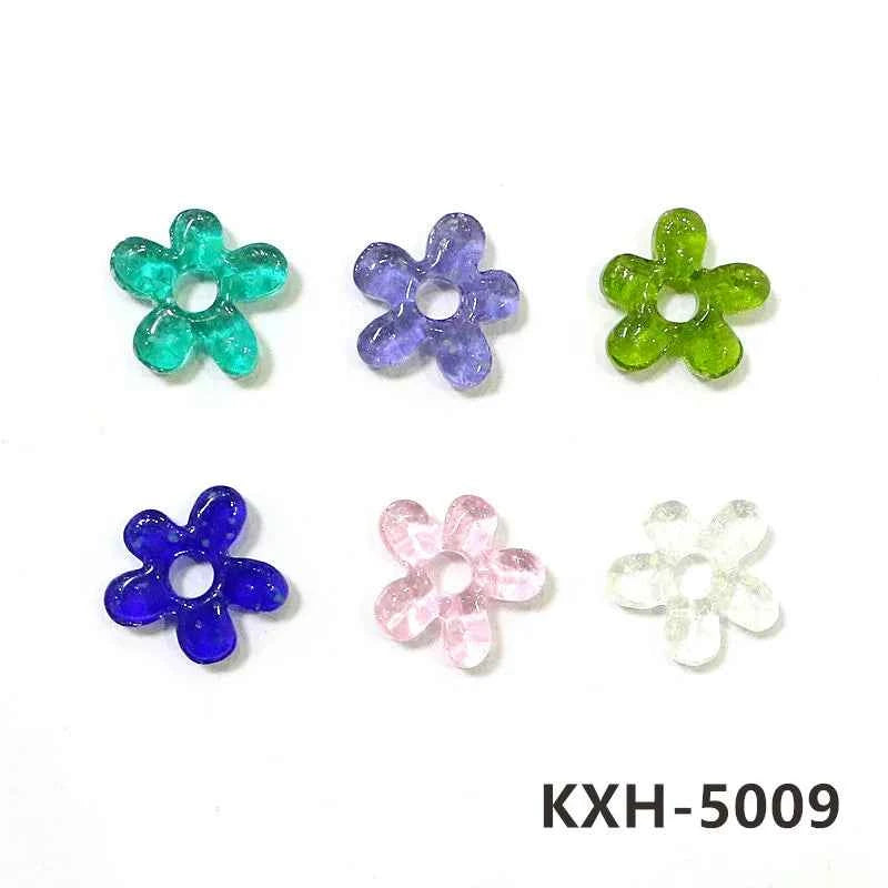 6pcs Irregular Shape Cute Mini Glass Flower Ornament Christmas Wedding Party Decor Supplies DIY Girl Jewelry Pendant Accessories