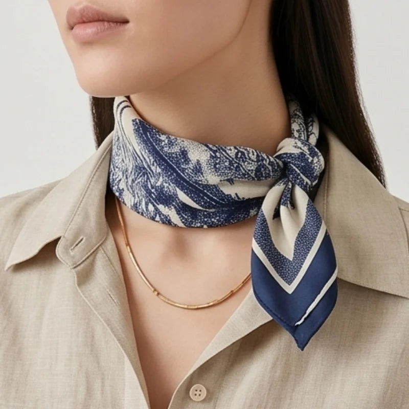 Vintage Jungle Plant Printed Square Scarf for Women