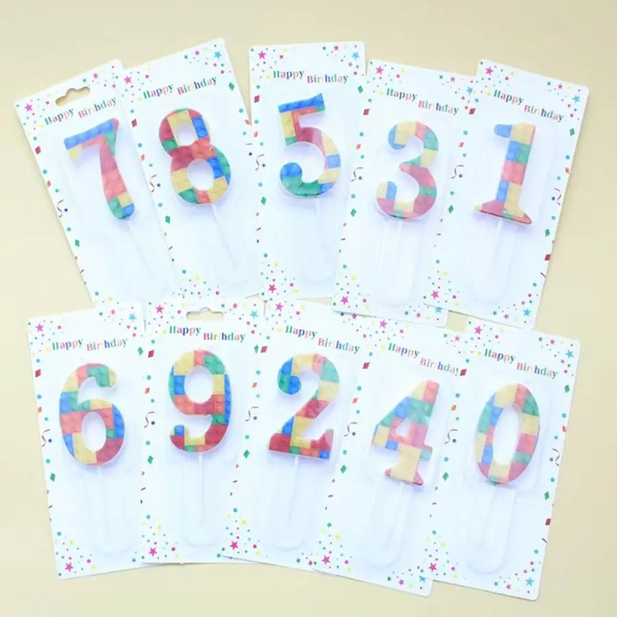 1 PCS  Colored Building Block Shaped Digital Candle Cake Decoration 0-9 Birthday Baking Decoration Plugin
