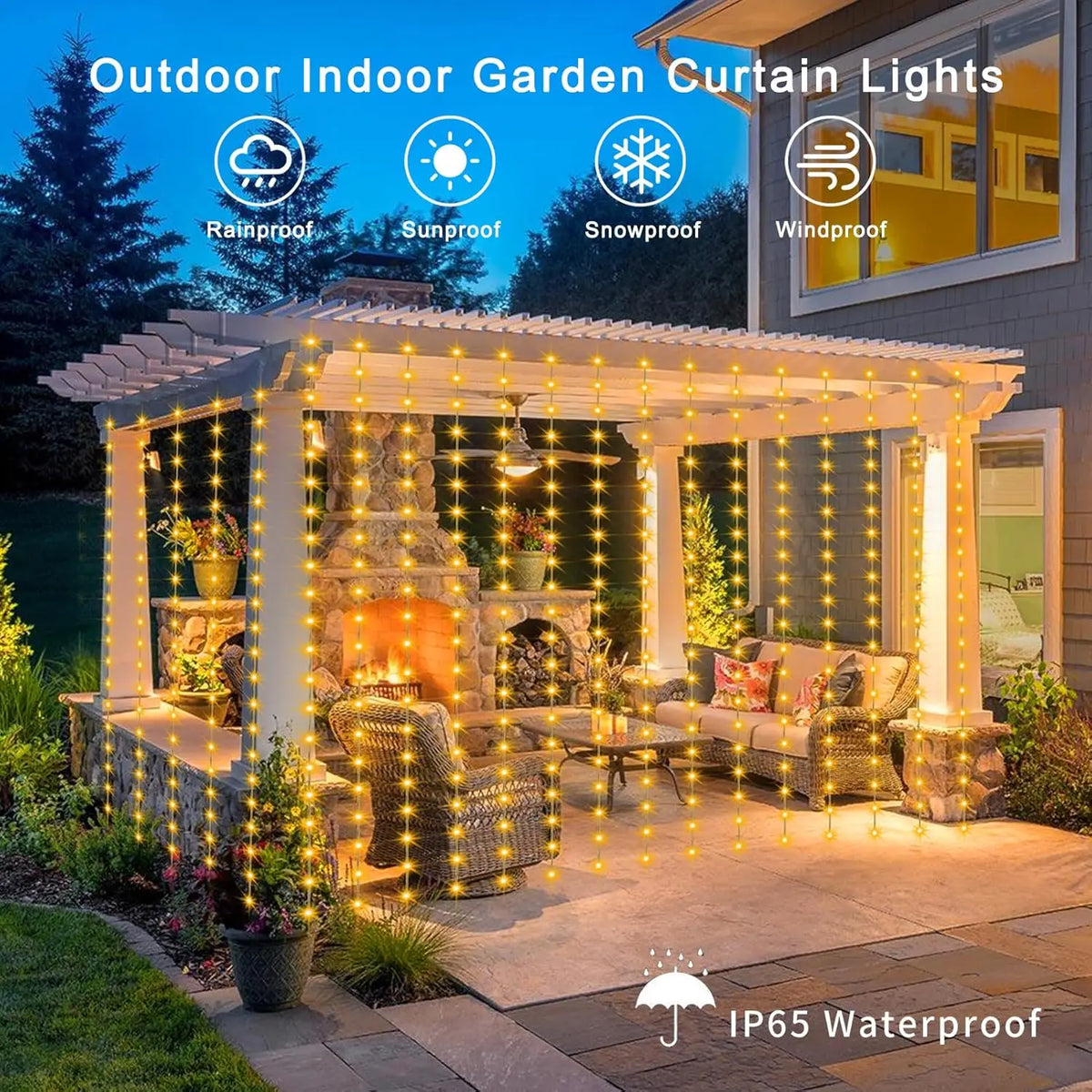 LED Solar Courtyard Curtain Lights Outdoor Waterproof Fairy String Lights With 8 Modes for Garden Window Bedroom Wedding
