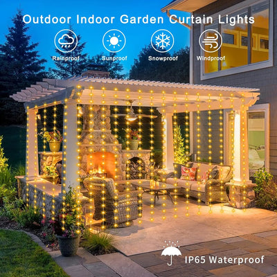 LED Solar Courtyard Curtain Lights Outdoor Waterproof Fairy String Lights With 8 Modes for Garden Window Bedroom Wedding