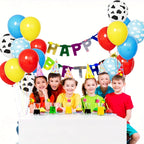 Red Yellow Blue Toy Balloons,Light Blue Cloud Cow Print Balloons for Baby's Birthday Story and Football Party Themed Decorations