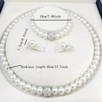 3 PCS Imitation Pearl Fireball Necklace Bracelet Earring Stud Jewelry Set Silver Color Crystal Stone Elegant Bridal Jewelry Gift