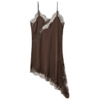 HXAO 2025 Women's Lace Asymmetric Dress Sexy Midi Slip Dress Chic Sleeveless Backless Vestido Luxury Women's Elegant Party Dress